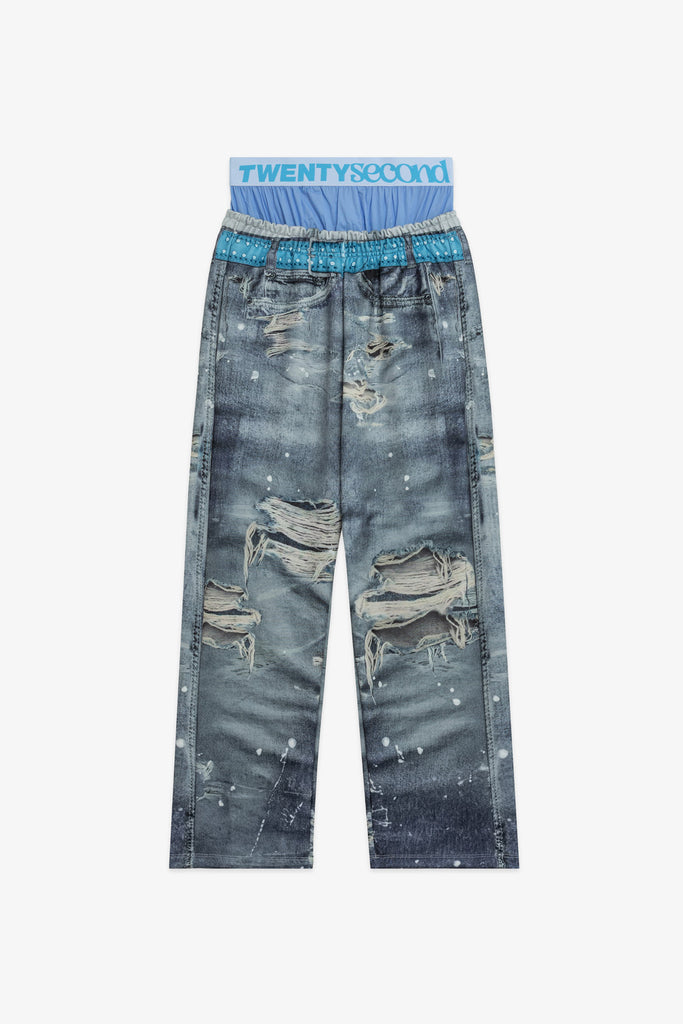 Wide Legs Denim Effect Joggers